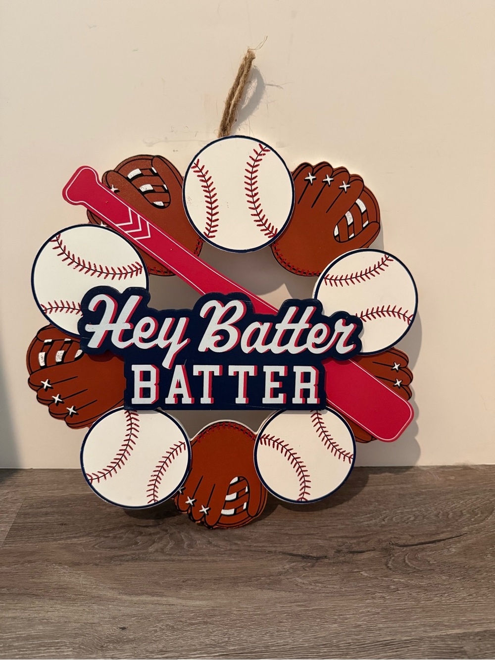 Super Cute “Hey Batter Batter” Wooden Door Wreath- NWT